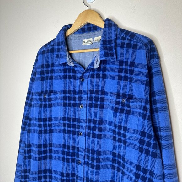LL Bean Men’s Fleece Check Plaid Shirt in Blue Size XXL - Picture 2 of 6